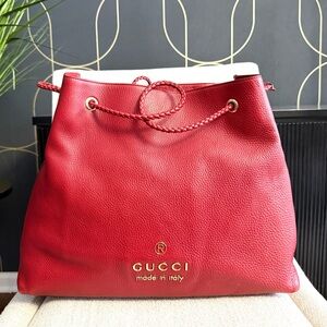 Authentic Gucci dark red leather large tote bag